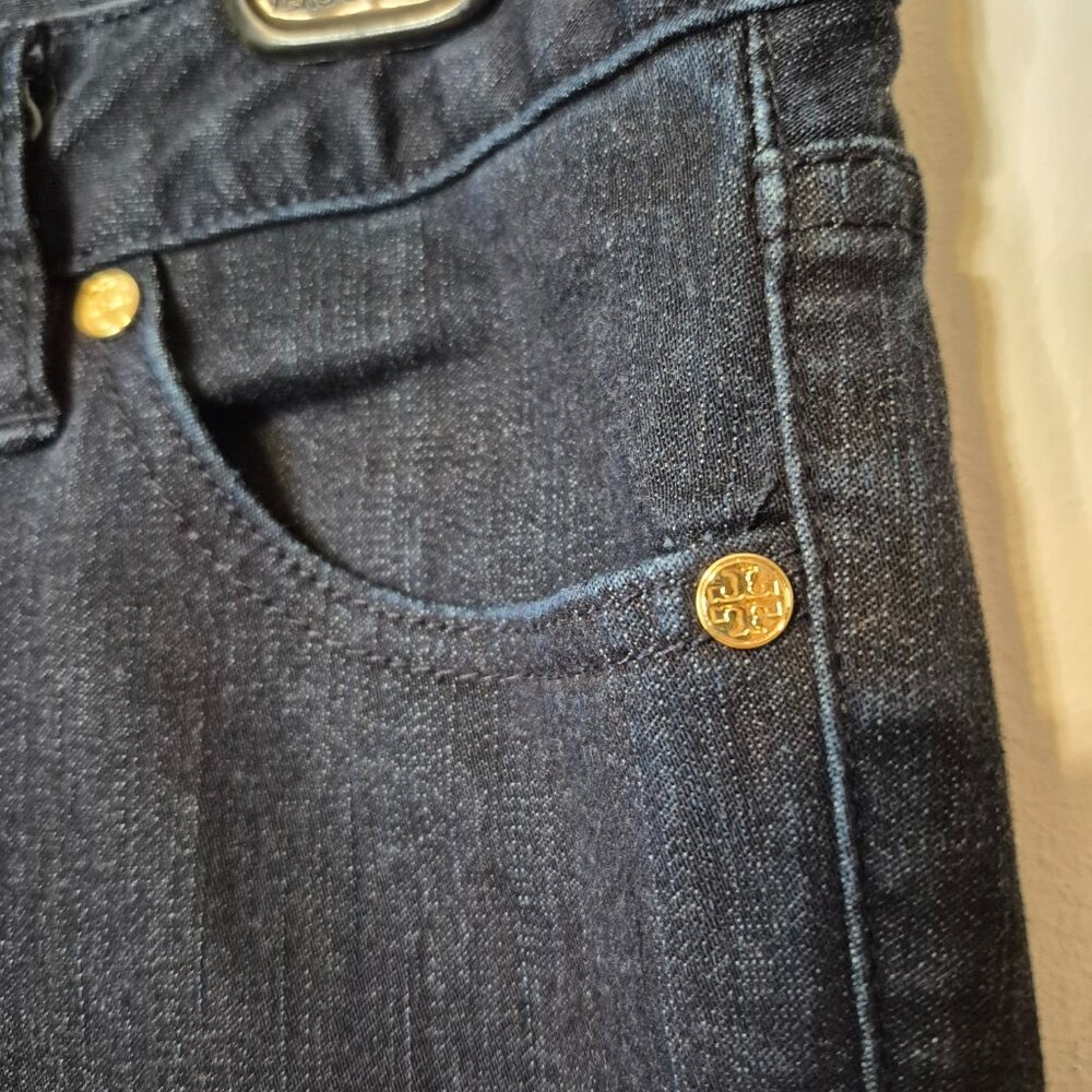 Tory Burch Dark Blue Denim Jeans with Gold Hardware Long Size 26 - Picture 5 of 13
